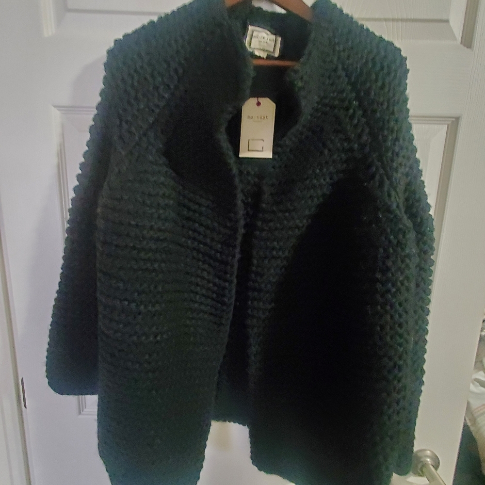 MO VINT NEW YORK . NWT BLACK CARDIGAN KNIT SWEATER. WOOL BLEND SMALL OVERSIZED